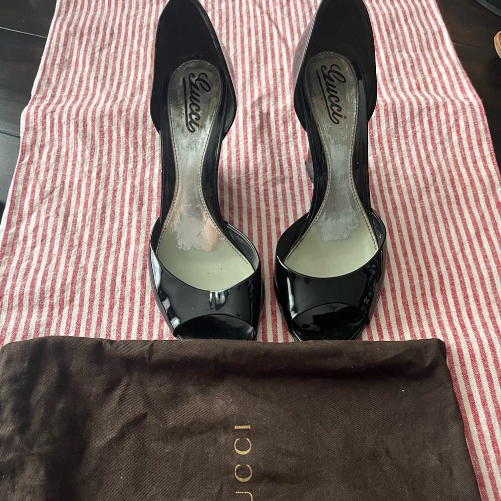 Gucci Women's Glossy Black Peep-Toe Heels